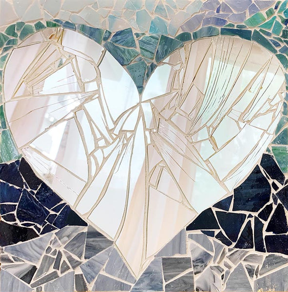 Mosaic Heart Mirror (Ocean)