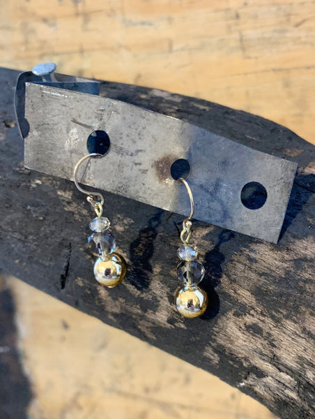 Gold Ball and Crystal Earrings