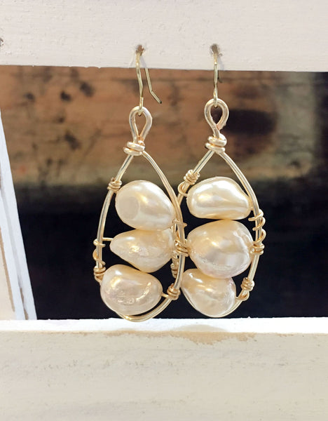 Fresh Water Pearl Gold Filled Oval Earrings