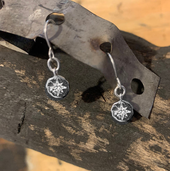Silver Circle With Starburst CZ Earrings