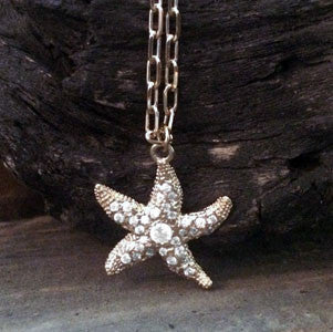 Large Gold Overlay Starfish CZ Pendant
