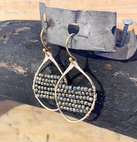 Pyrite Hammered Gold Filled Earrings