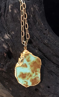 Turquoise Green Pendant on Gold Overlay Chain