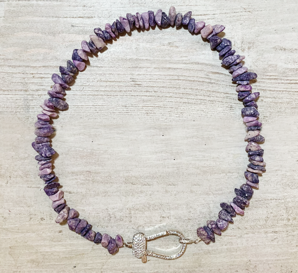 Natural Amethyst Tumbled Stone Choker with Pave CZ Clasp