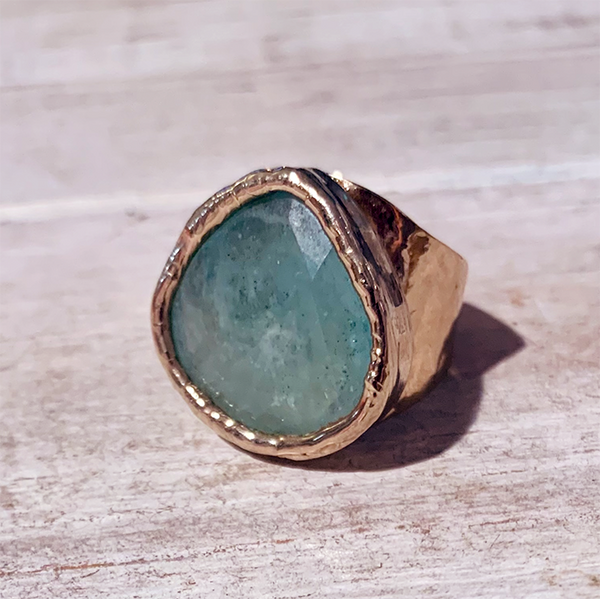 Aquamarine Teardrop Adjustable Gold Overlay Ring