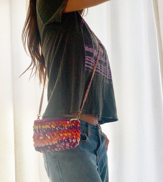 Multi-Color T-Shirt Yarn Mini Crossbody Crochet Purse