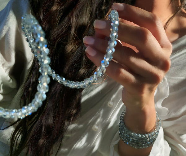 Aqua Crystal Beads on Memory Wire