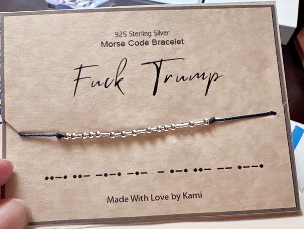 Fuck Trump Sterling Silver Morse Code Adjustable Bracelet