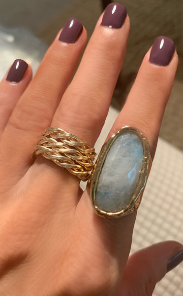 Moonstone Oval Adjustable Gold Overlay Ring