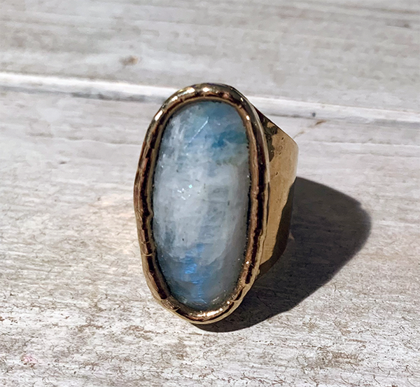 Moonstone Oval Adjustable Gold Overlay Ring