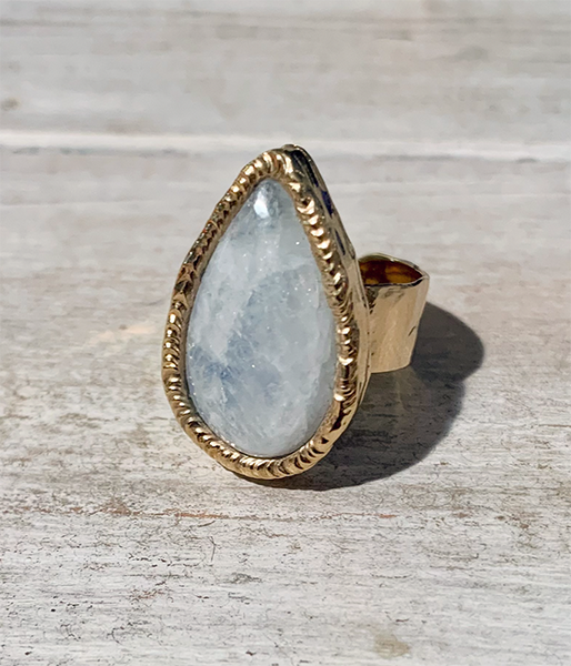 Moonstone Teardrop Adjustable Gold Overlay Ring