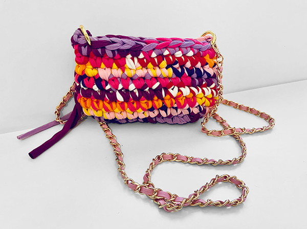 Multi-Color T-Shirt Yarn Mini Crossbody Crochet Purse