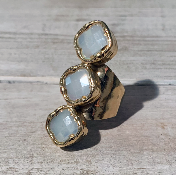 Mystic Moonstone Adjustable Gold Overlay Ring