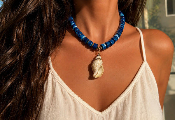 Seashell with Gold Leaf on Blue