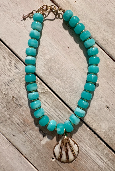 Seashell on Amazonite Chunky Necklace