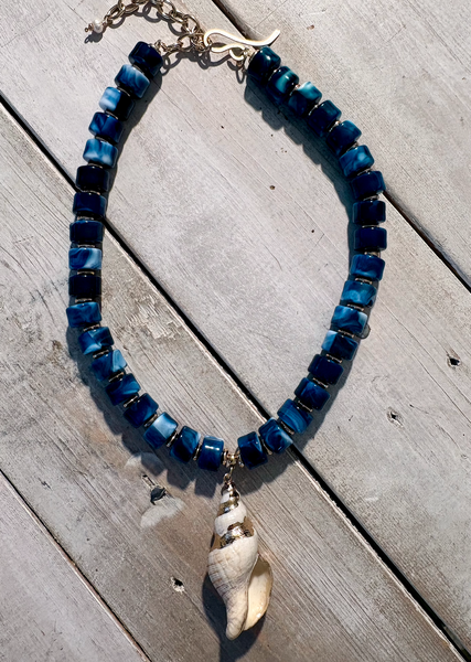 Seashell with Gold Leaf on Blue