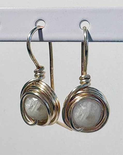 White Moonstone Gold Filled Wrapped Earrings