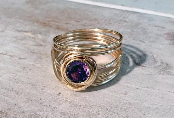 Wrap Ring Overlap Clear CZ, Amethyst