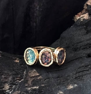 3 Oval Green Opal Ring