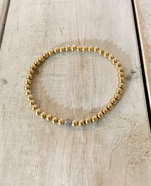 5MM Gold Filled Ball Bracelet with Pave CZ Silver Ball