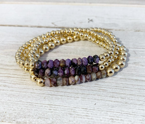 Gold Filled 4MM Bracelet with Charoite
