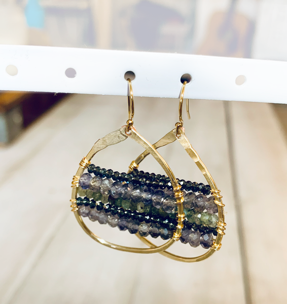 Mixed Stones Gold Filled Oval Hammered Earrings