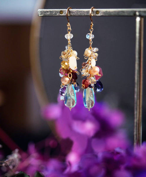 Mixed Gemstone Dangle Earrings - Blue
