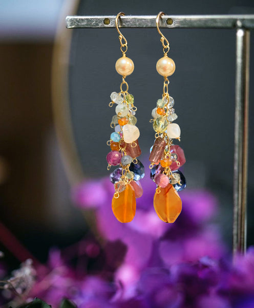 Mixed Gemstone Dangle Earrings - Orange Jade