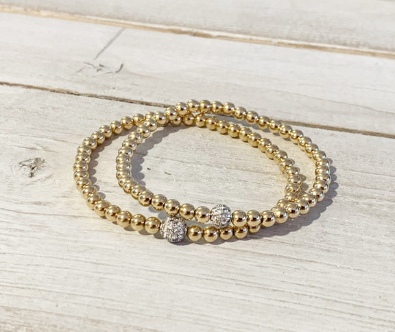 Gold Filled 4MM Ball Bracelet with Silver CZ Pave Ball
