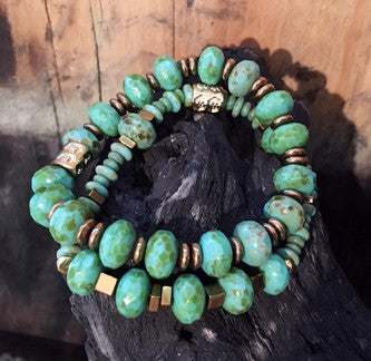 Green Turquoise with Hematite Bracelets on Stretch Cord