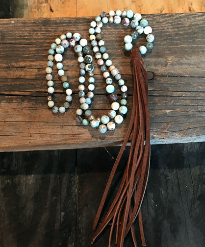 Larimar, Aqua, Amazonite Hand-Knotted Long Necklace