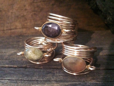 Natural Untreated Sapphire Wire Wrap Overlap Rings
