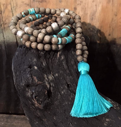 Graywood  Necklace with Turquoise and Silver, Turquoise Tassel