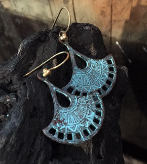 Blue Patina Fan Earrings