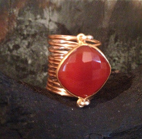 Red Onyx Cushion Wire Wrap Overlay Ring