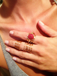 Red Ruby Quartz Wire Wrap Overlay Ring