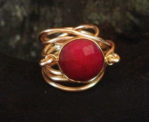 Red Ruby Quartz Wire Wrap Overlay Ring