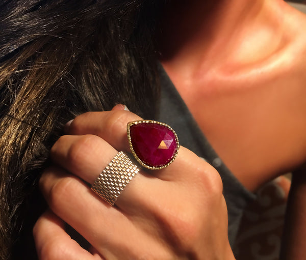 Ruby Adjustable Gold Overlay Ring