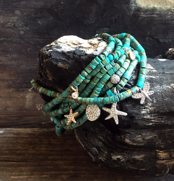 Mini Turquoise Adjustable Bracelets with Charms
