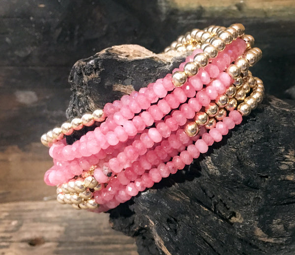 Strawberry Jade and 4mm Gold Filled Bracelets on Stretch Cord