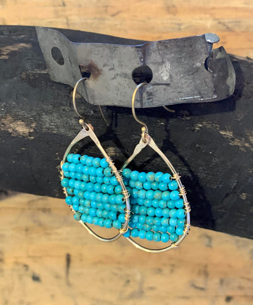 Turquoise Fill Hammered GF Earrings