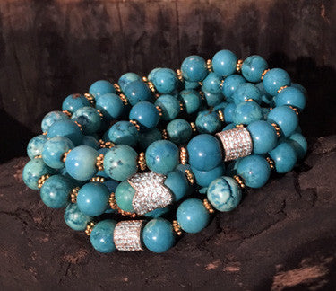 Turquoise Howlite on Stretch Cord with Pave CZ Components