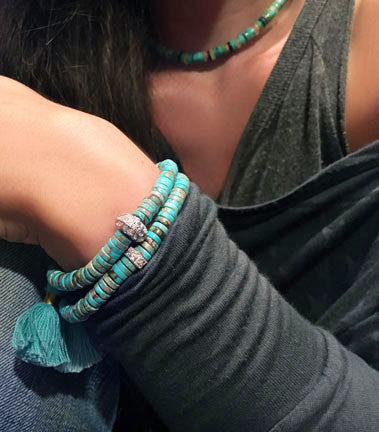 Turquoise Slice Bracelet with Adjustable Leather