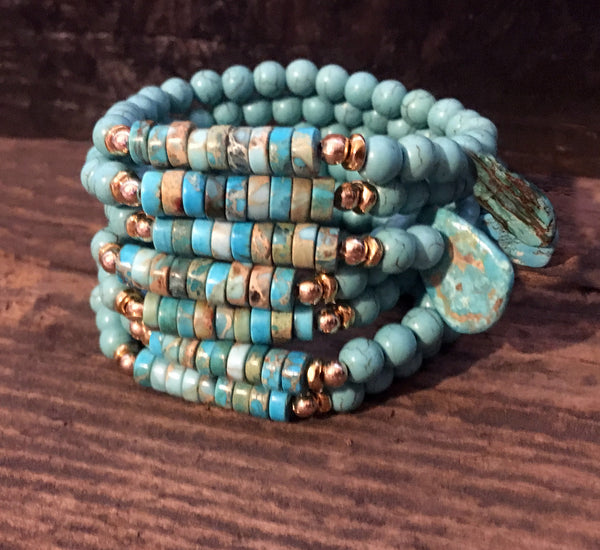 Turquoise Bracelets on Stretch Cord with Sliced Turquoise
