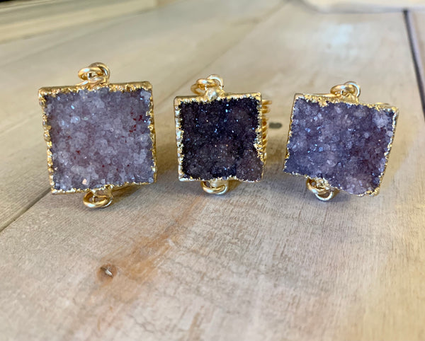 Large Raw Druzy Square Wire Wrap Rings